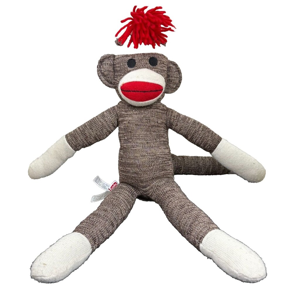 Schylling Sock Monkey Plush 21" Brown Knit Red Mouth Stuffed Animal Toy 2009